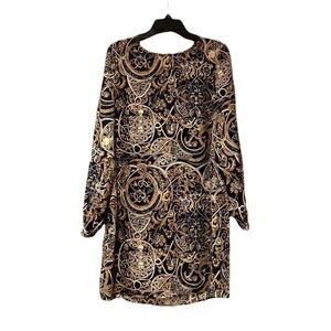 𝅺H & M Long Sleeve Dress in Black Gold Blue cream Tan